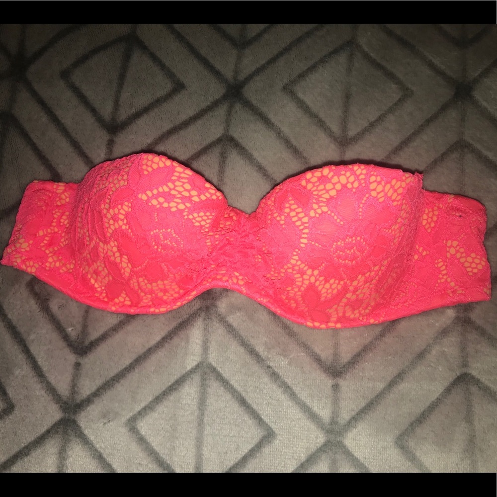 Coral Strapless Bikini Top with Lace